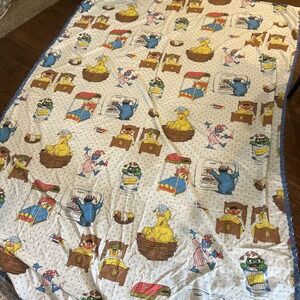 Vintage Sesame Street Muppets Flat Sheet 72x90" Bert Ernie Big Bird Fabric